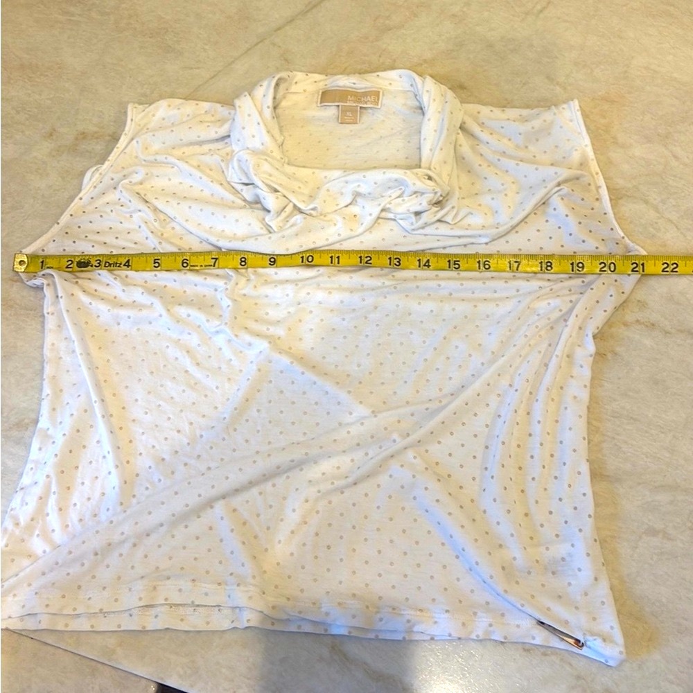 Michael Kors White Pearl Dot Cowl Neck Sleeveless Blouse XL Chic Elegant Designe - Picture 9 of 11